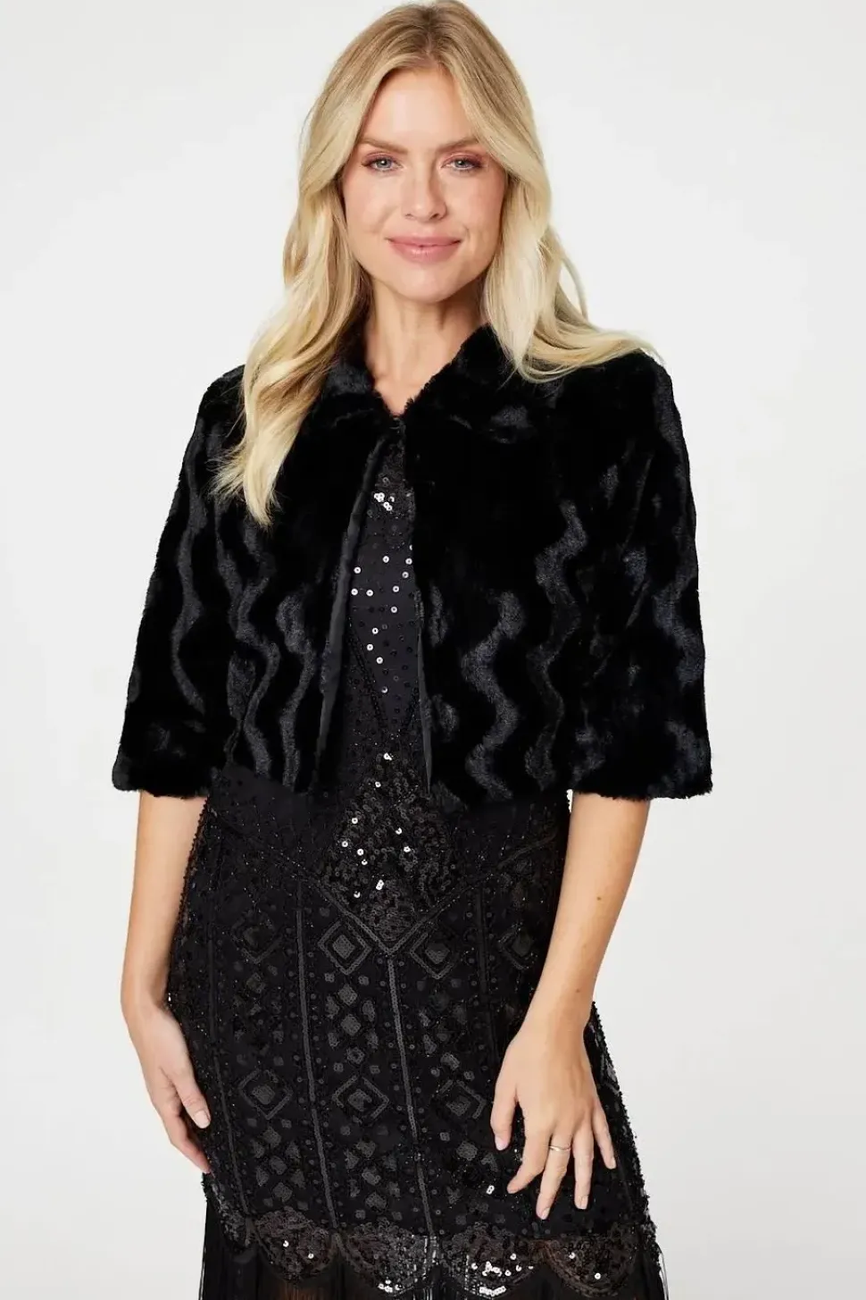 Faux Fur 1/2 Sleeve Cropped Jacket