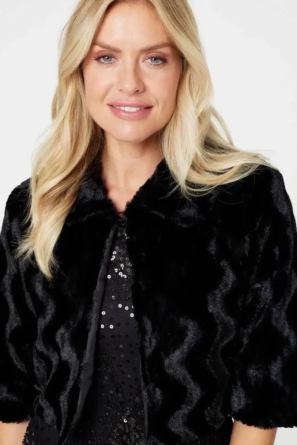 Faux Fur 1/2 Sleeve Cropped Jacket