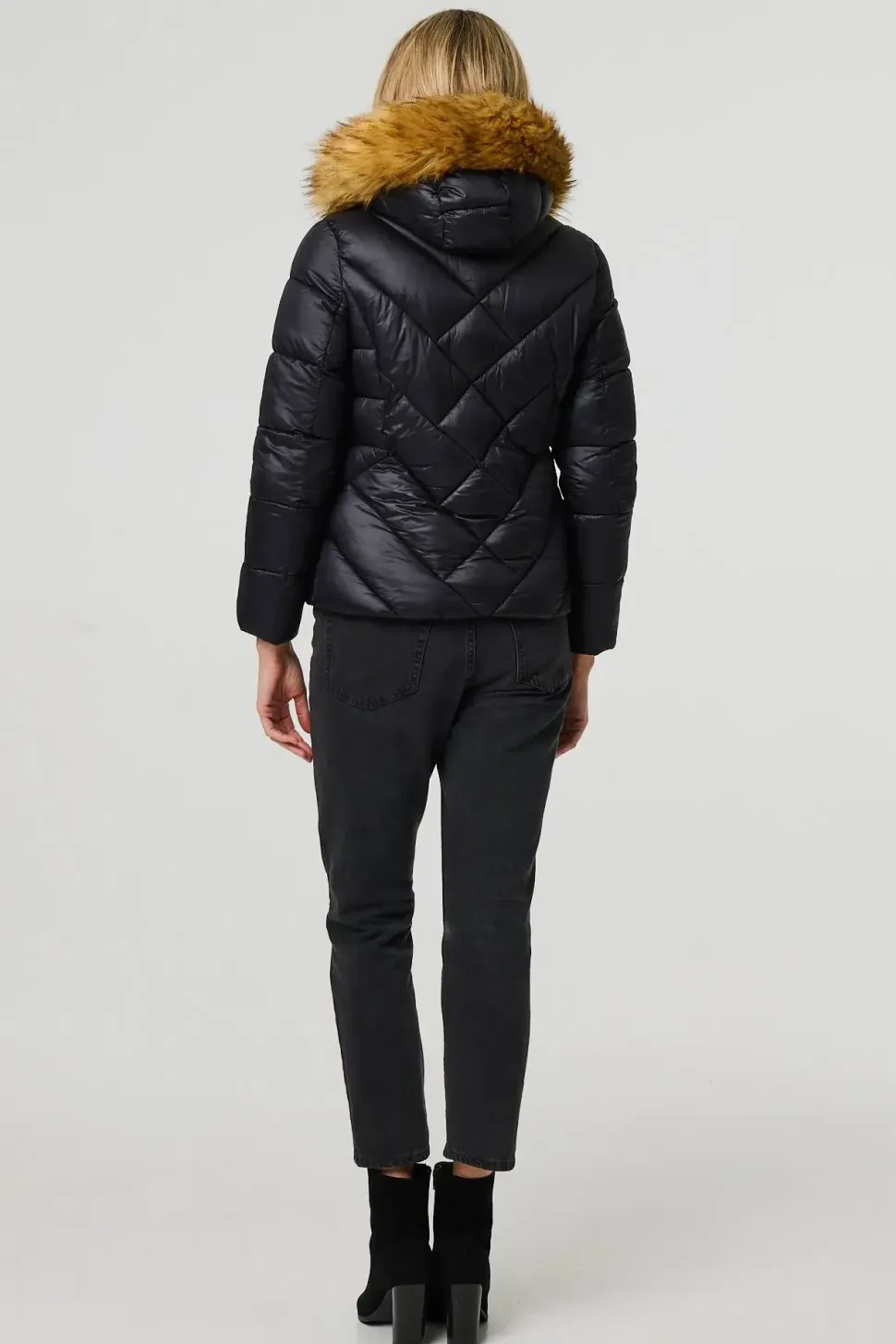 Faux Fur Trim Hooded Puffer Jacket