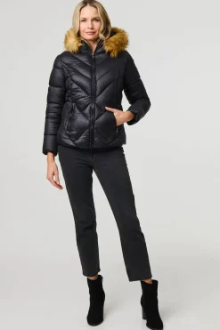 Faux Fur Trim Hooded Puffer Jacket