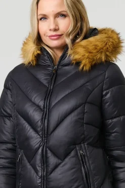 Faux Fur Trim Hooded Puffer Jacket