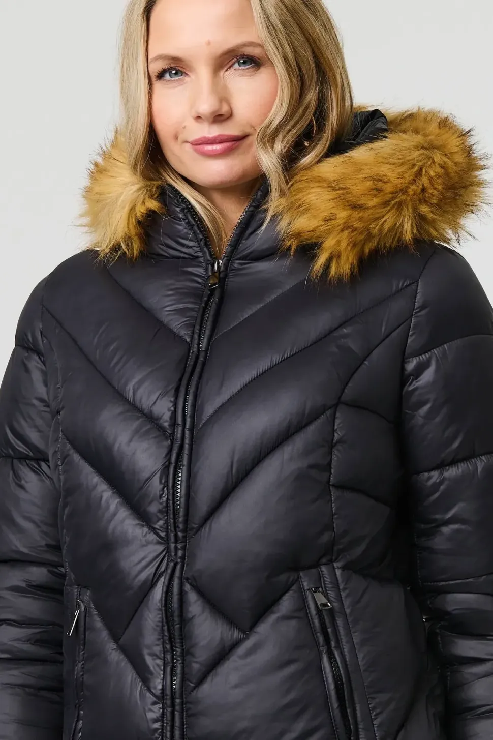 Faux Fur Trim Hooded Puffer Jacket