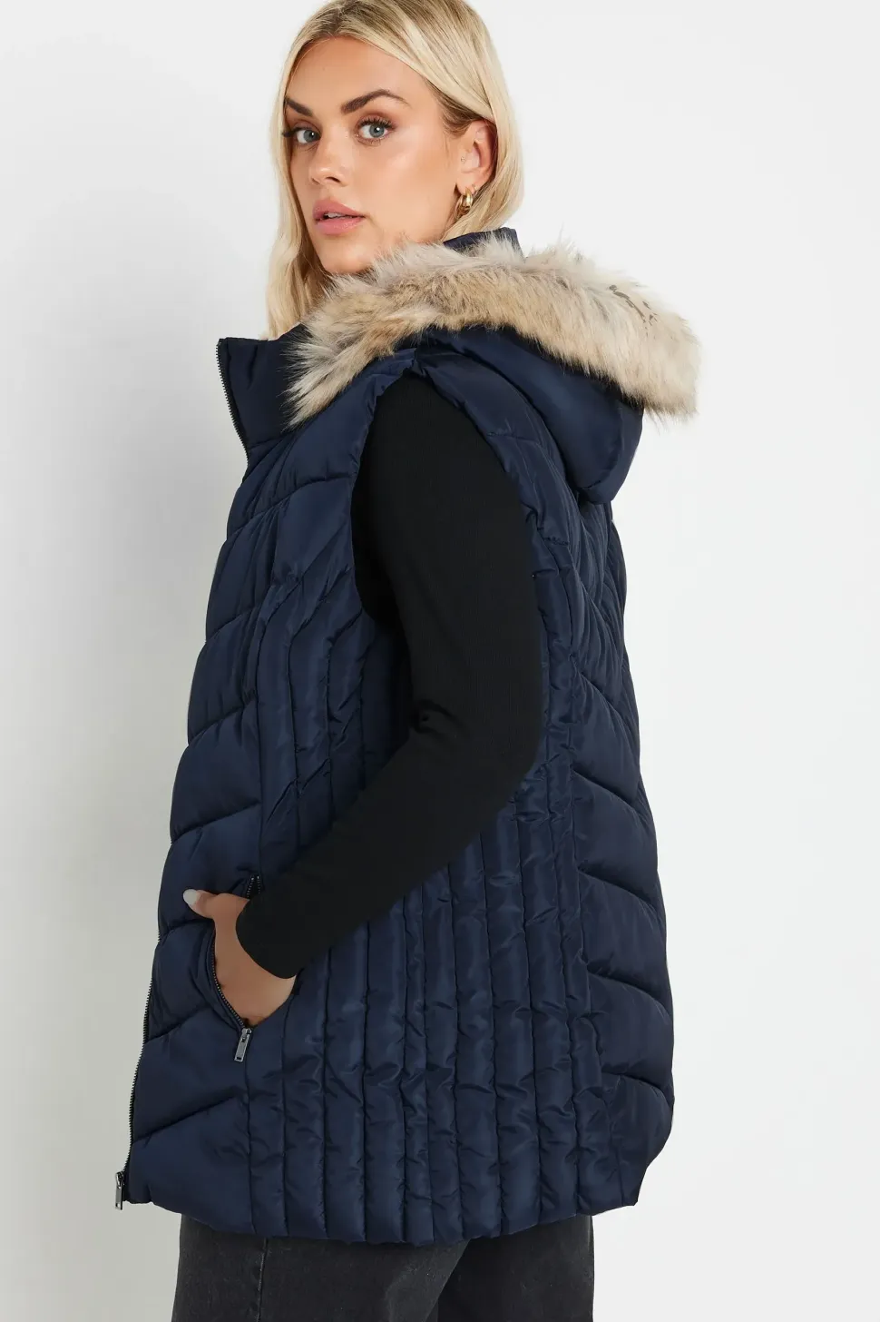 Faux Fur Trim Padded Gilet