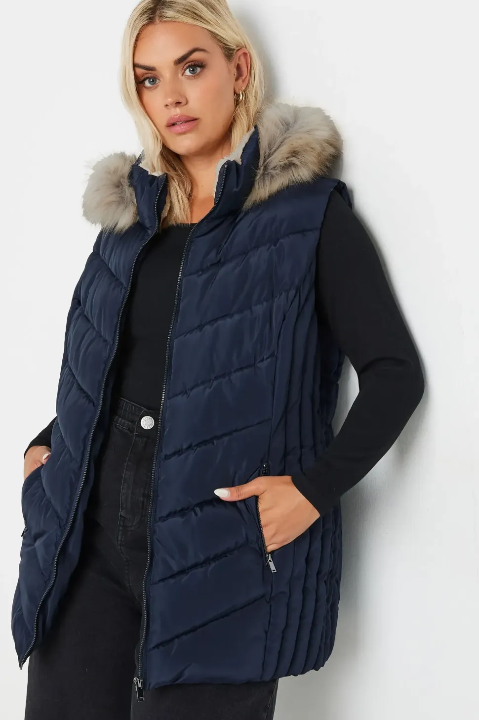 Faux Fur Trim Padded Gilet