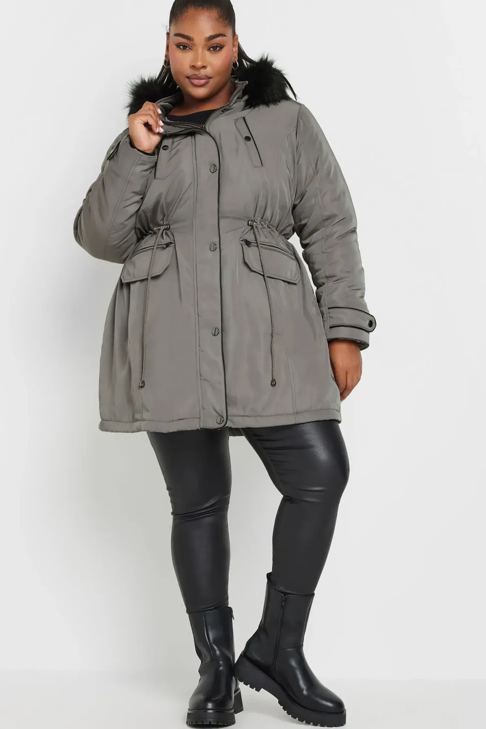 Faux Fur Trim Parka Jacket