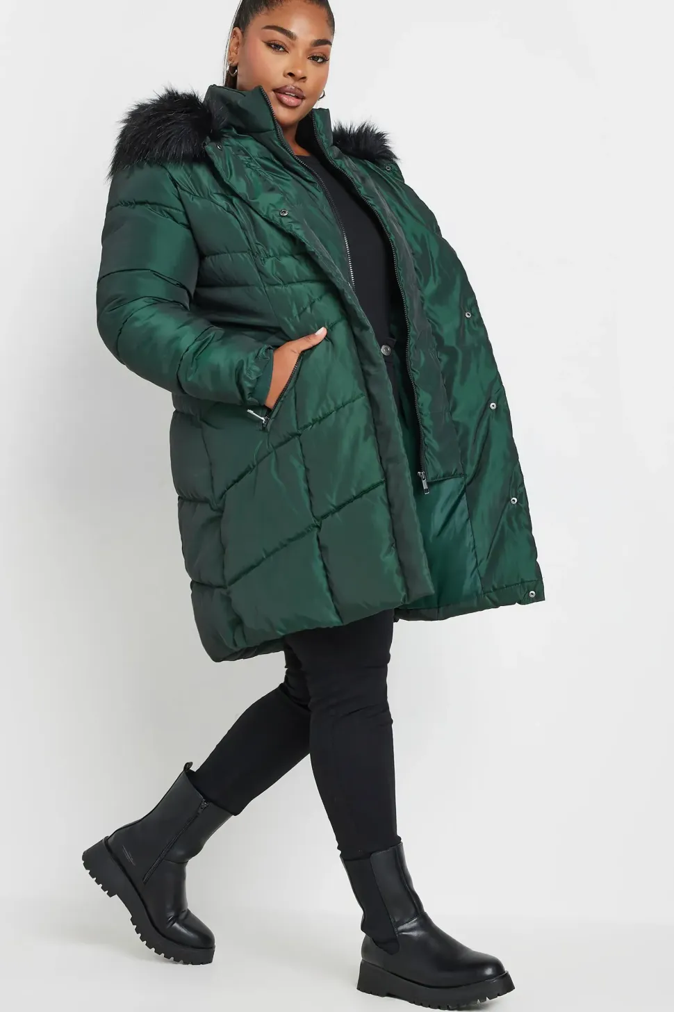 Faux Fur Trim Puffer Coat
