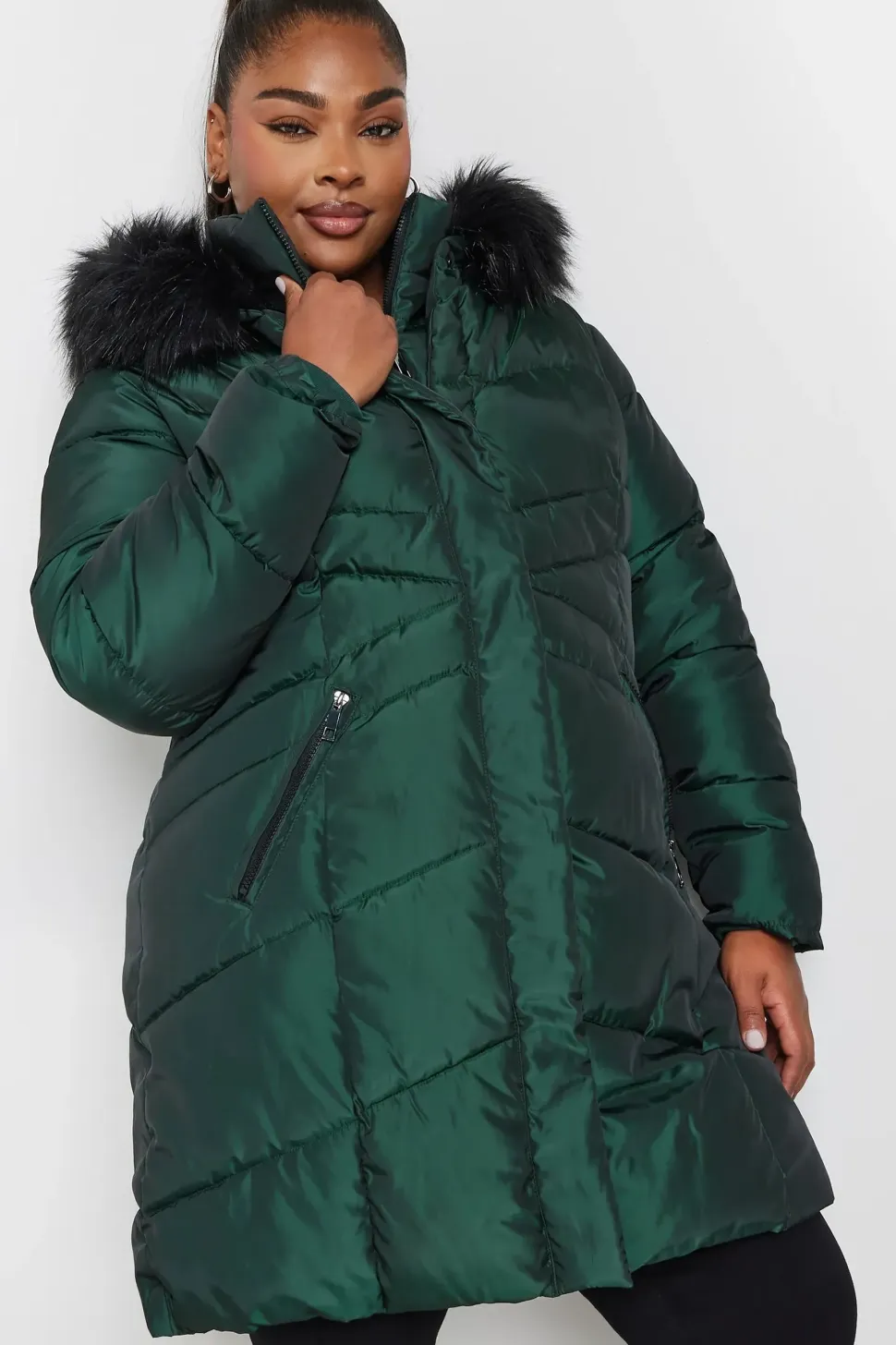Faux Fur Trim Puffer Coat