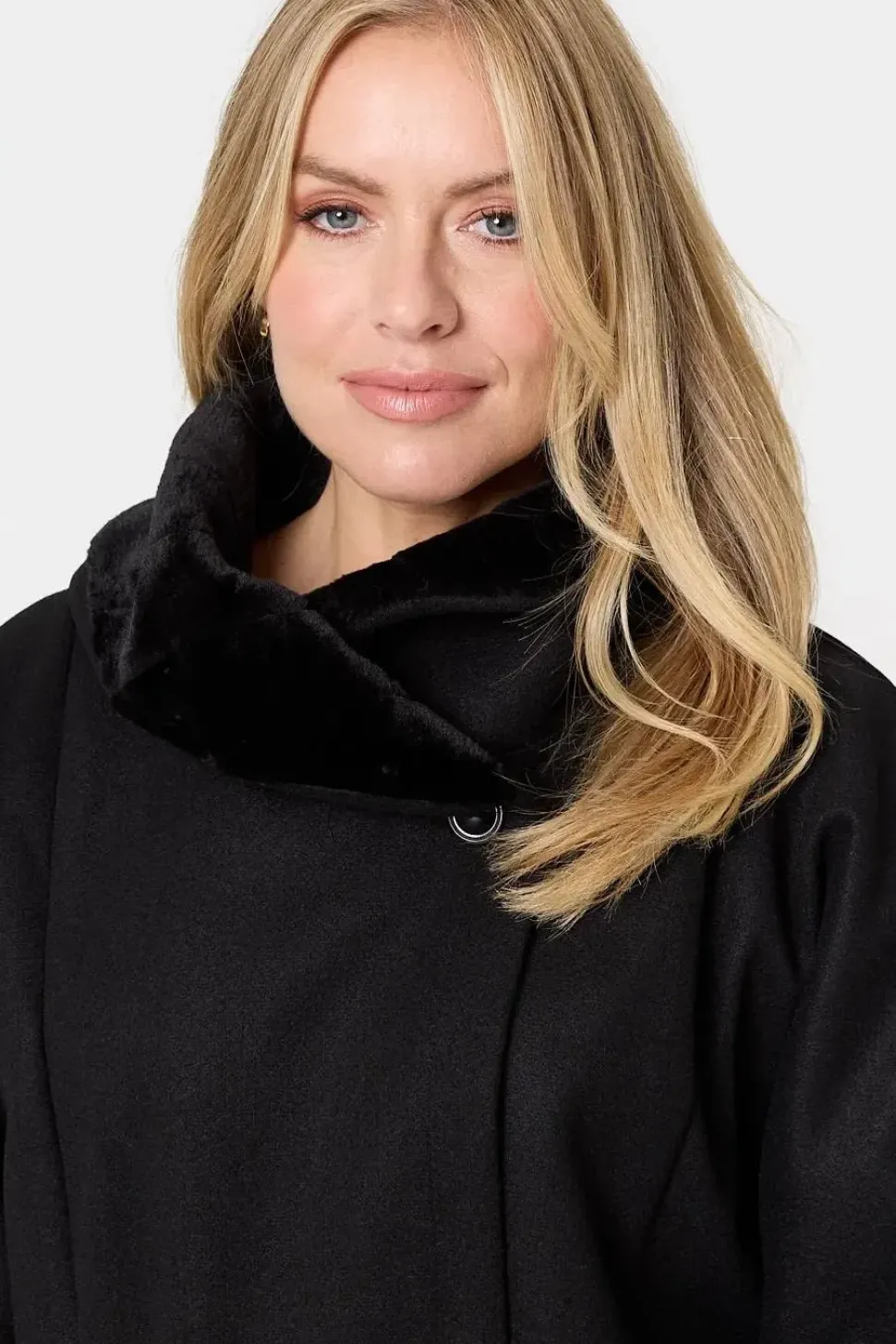 Faux Fur Trim 3/4 Sleeve Cape Coat