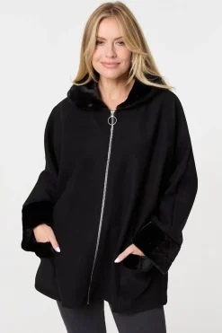 Faux Fur Trim Zip-Up Relaxed Jacket