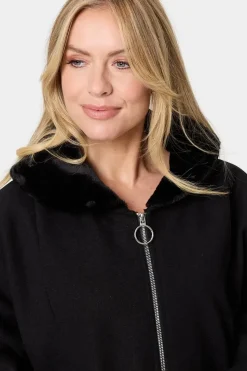 Faux Fur Trim Zip-Up Relaxed Jacket
