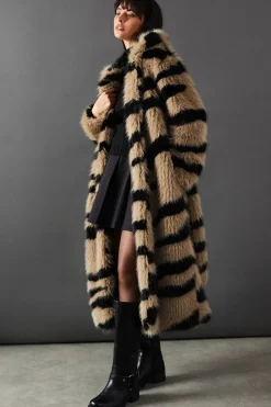 Faux Fur Zebra Print Coat