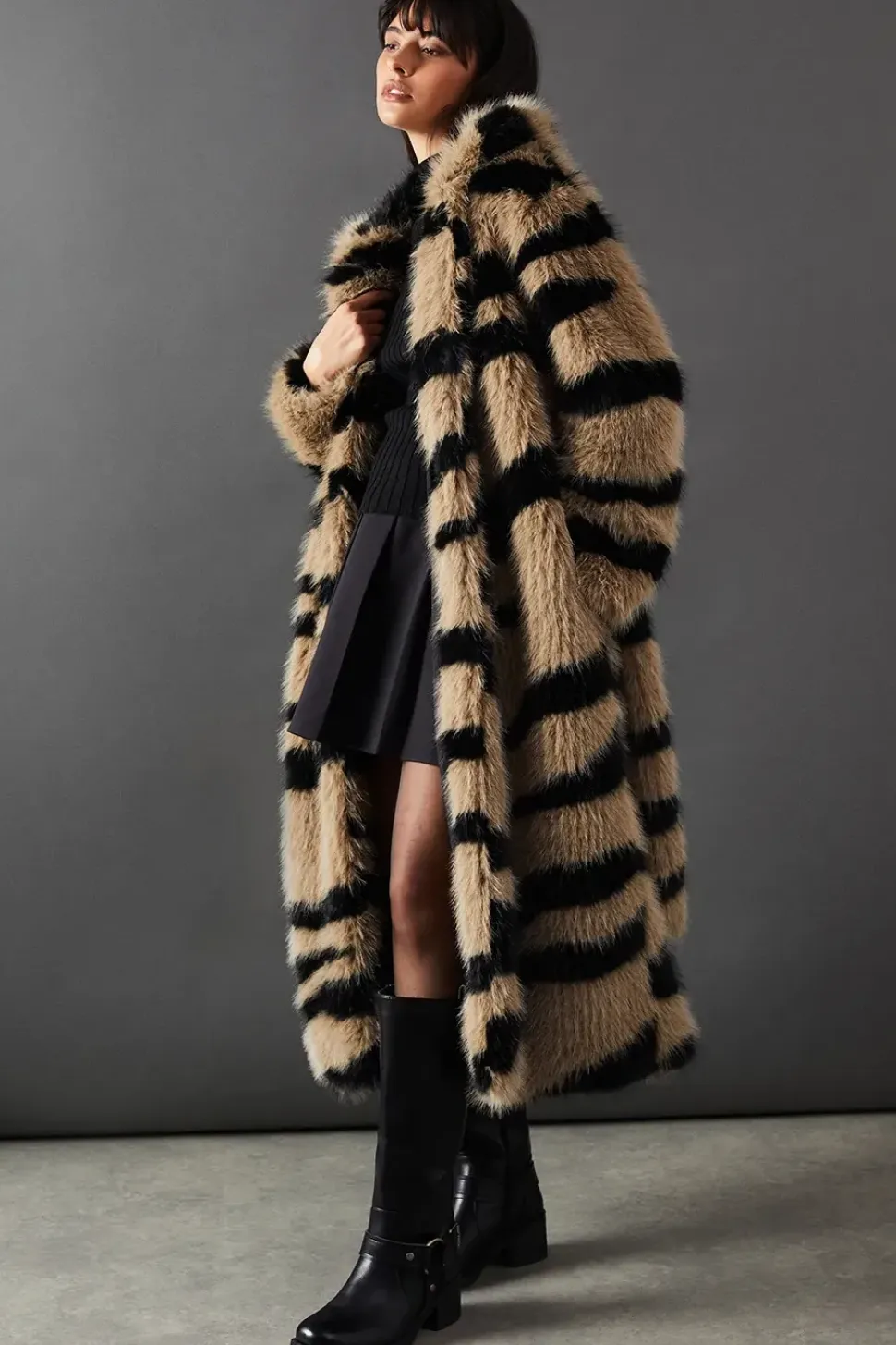 Faux Fur Zebra Print Coat