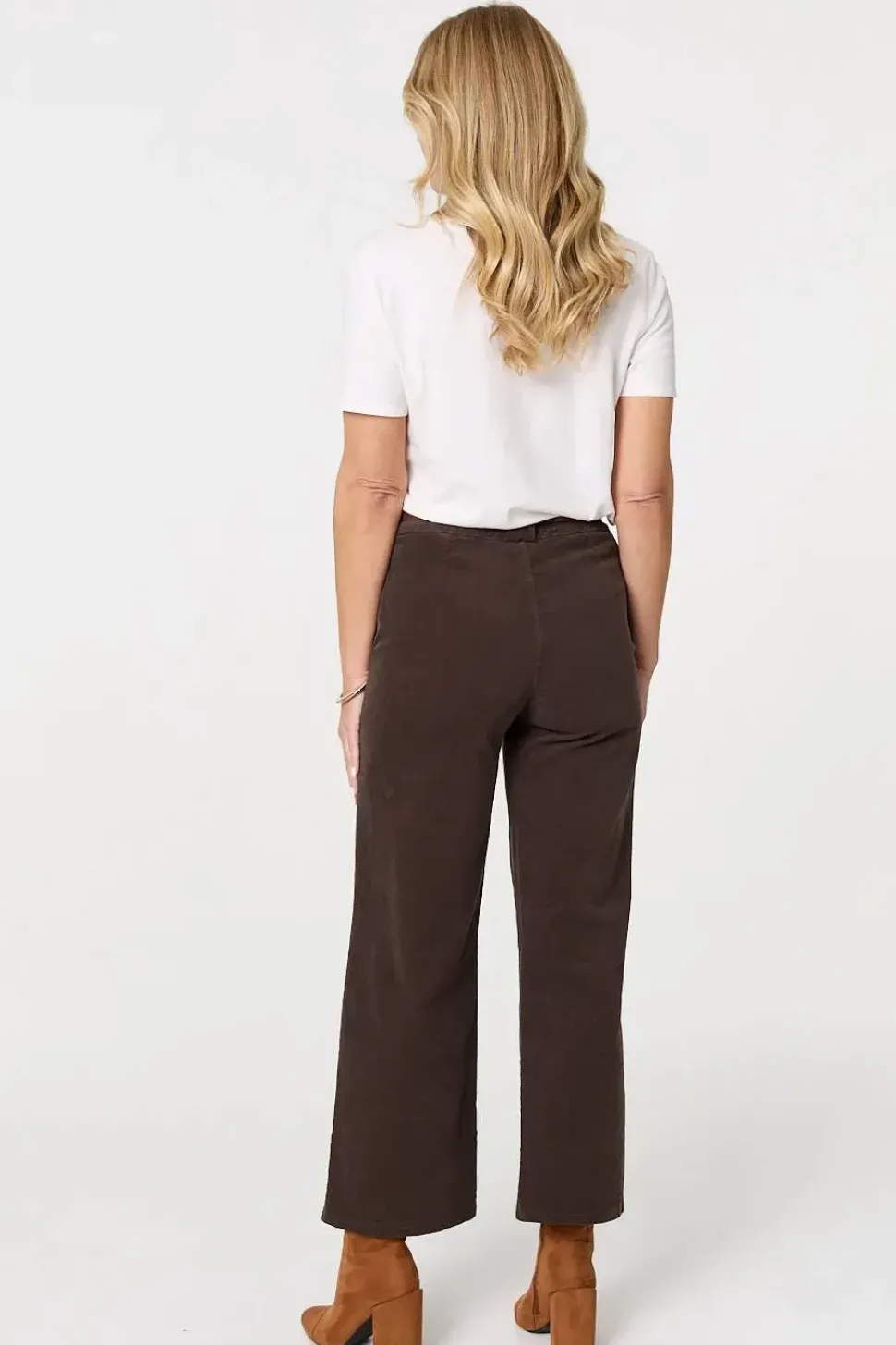 Faux Leather Belt Corduroy Trousers