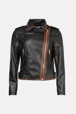 Faux Leather Contrast Trim Biker