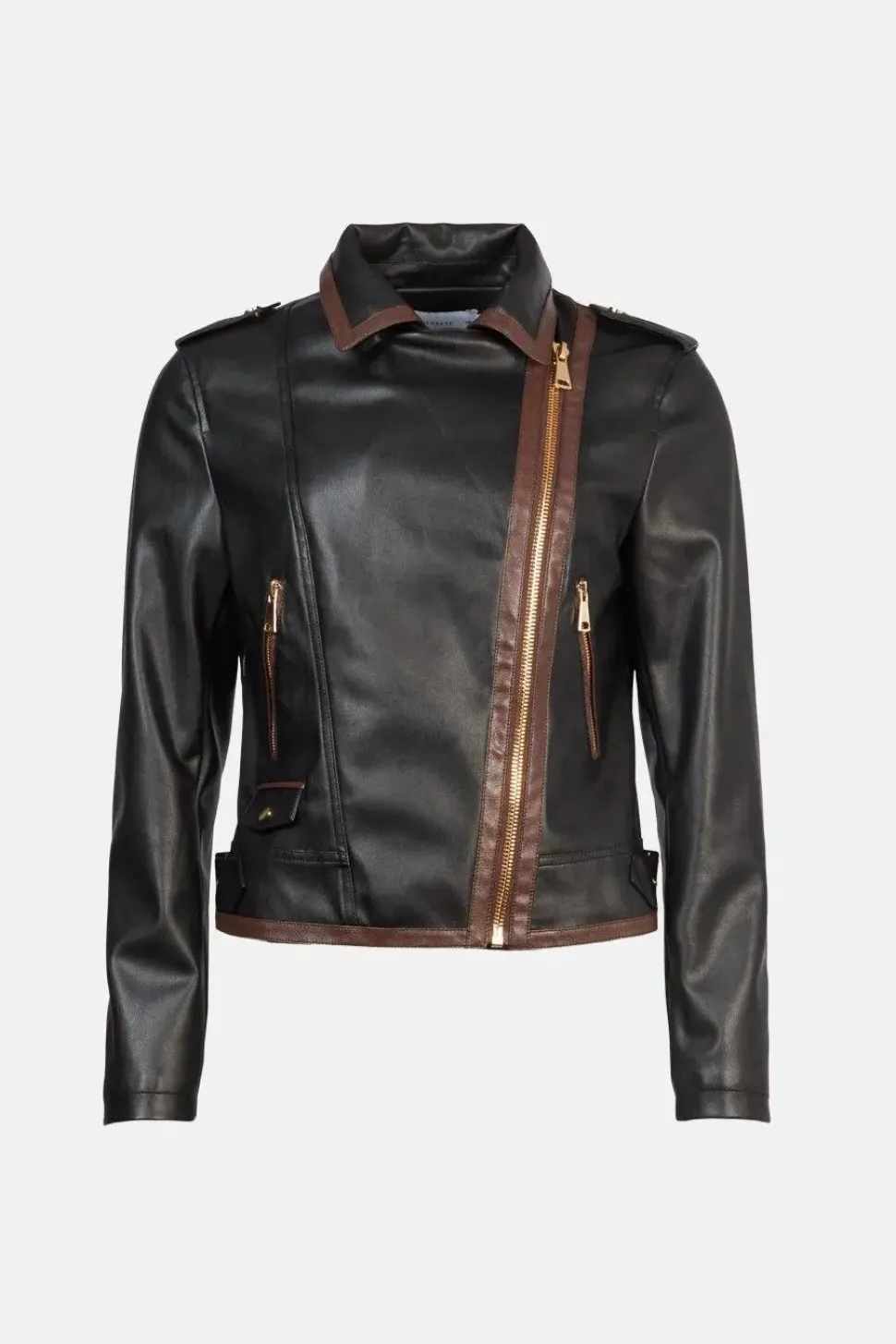 Faux Leather Contrast Trim Biker
