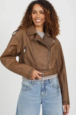 Faux Leather Cropped Biker Jacket