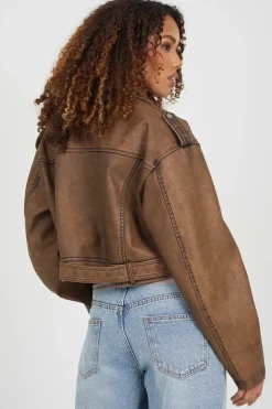 Faux Leather Cropped Biker Jacket