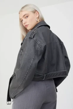 Faux Leather Cropped Biker Jacket