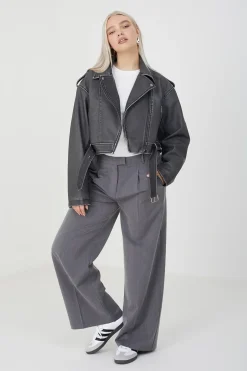 Faux Leather Cropped Biker Jacket