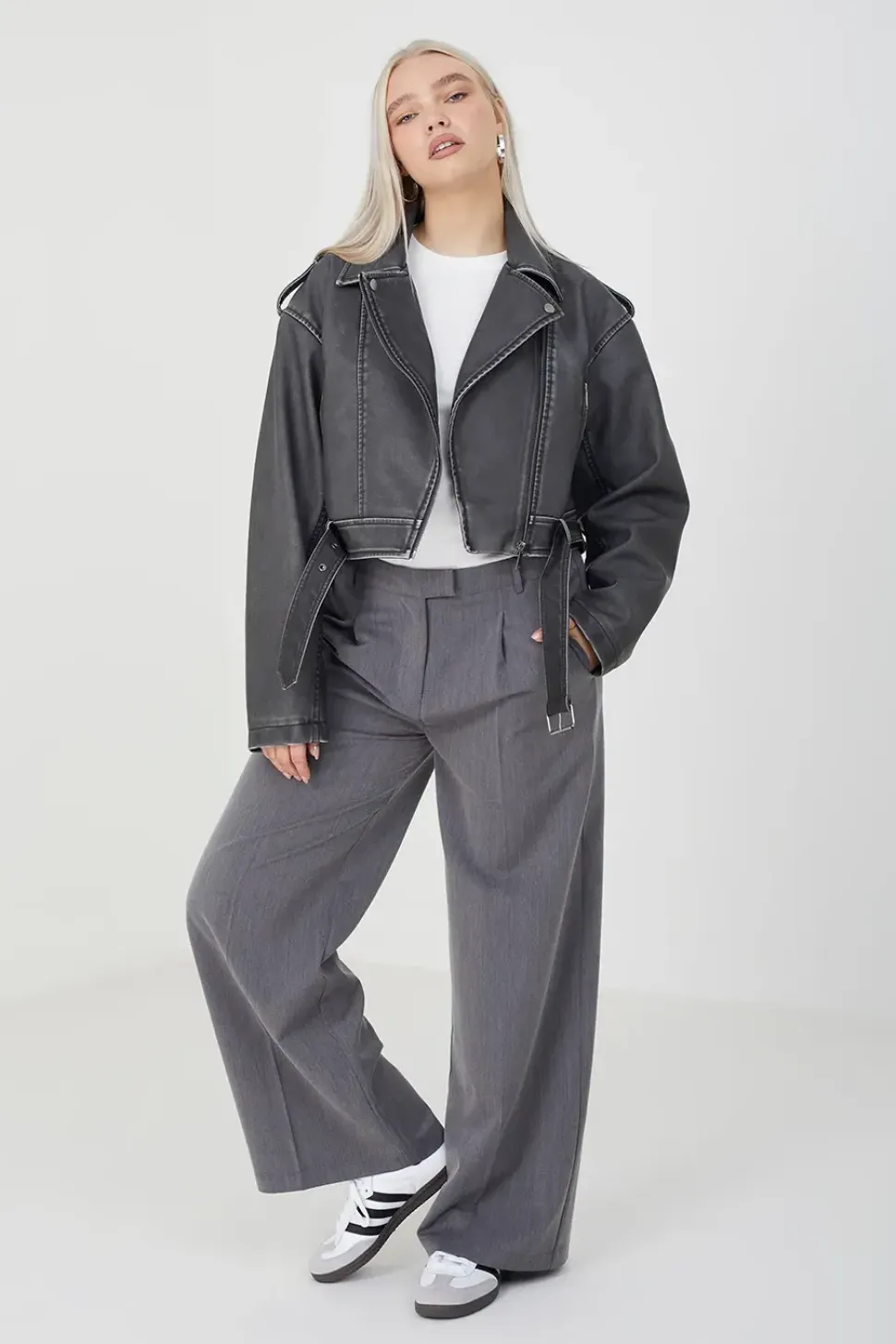 Faux Leather Cropped Biker Jacket