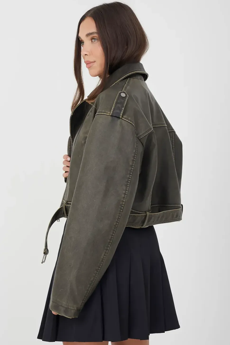 Faux Leather Cropped Biker Jacket