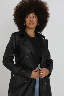 Faux Leather Double Breasted Trenchcoat
