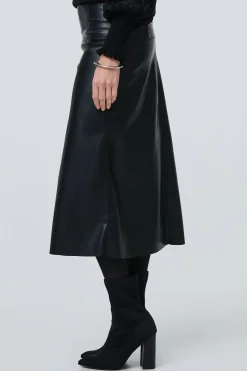 Faux Leather High Waist Midi Skirt