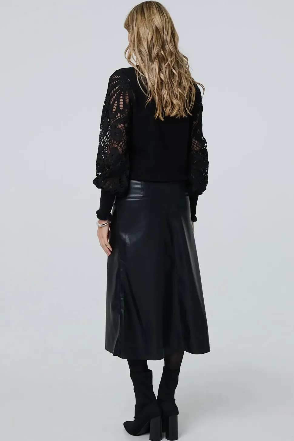 Faux Leather High Waist Midi Skirt