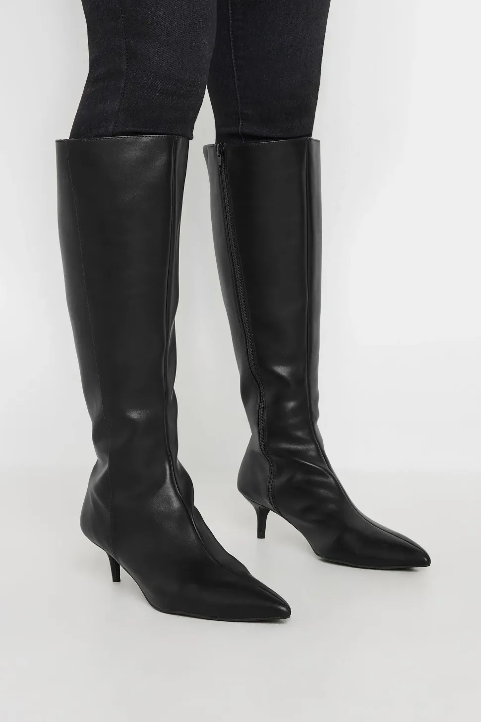 Faux Leather Knee High Heeled Boots