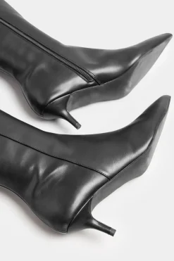 Faux Leather Knee High Heeled Boots