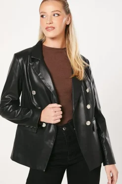 Faux Leather Military Blazer