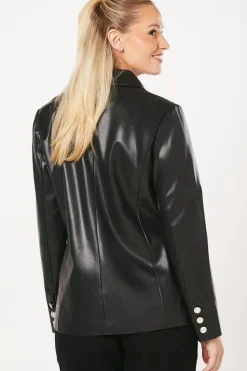 Faux Leather Military Blazer