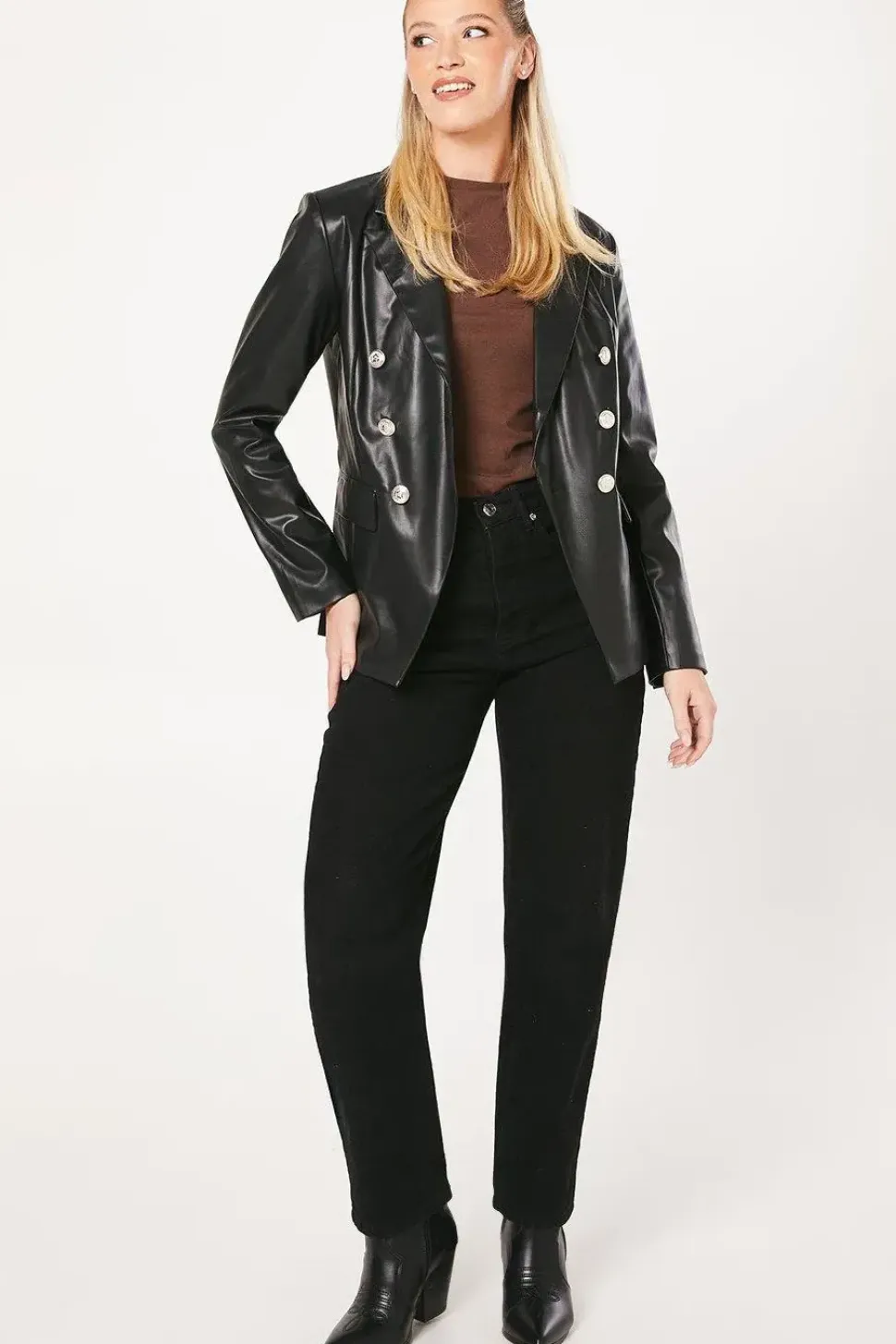 Faux Leather Military Blazer