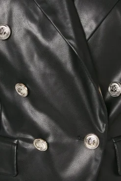 Faux Leather Military Blazer