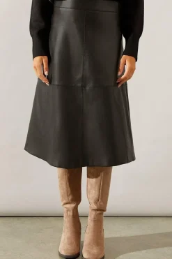 Faux Leather Seam Detail A Line Skirt