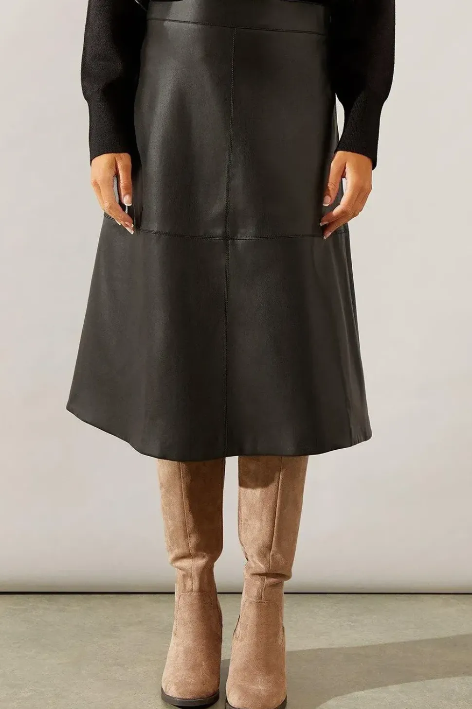 Faux Leather Seam Detail A Line Skirt