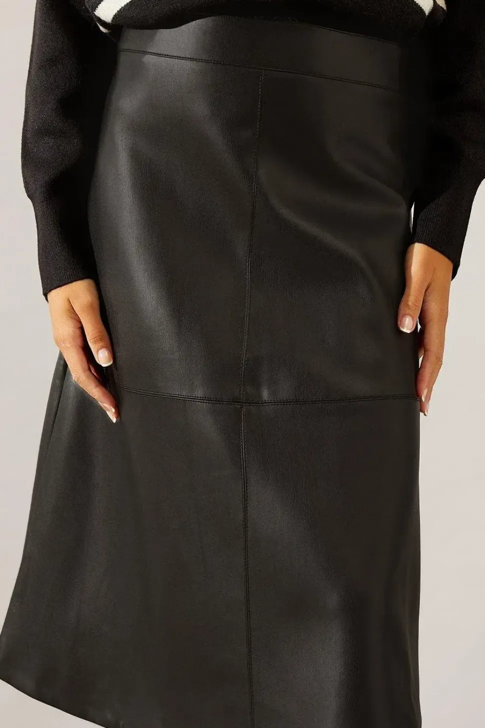 Faux Leather Seam Detail A Line Skirt
