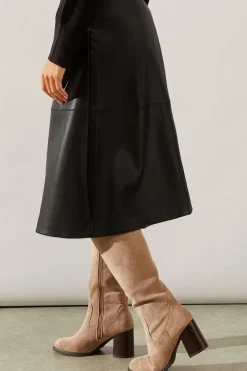 Faux Leather Seam Detail A Line Skirt