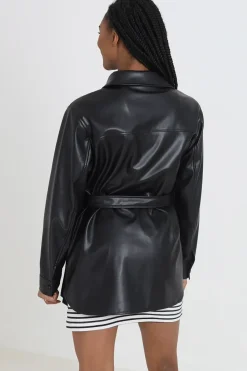 Faux Leather Self Tie Shacket