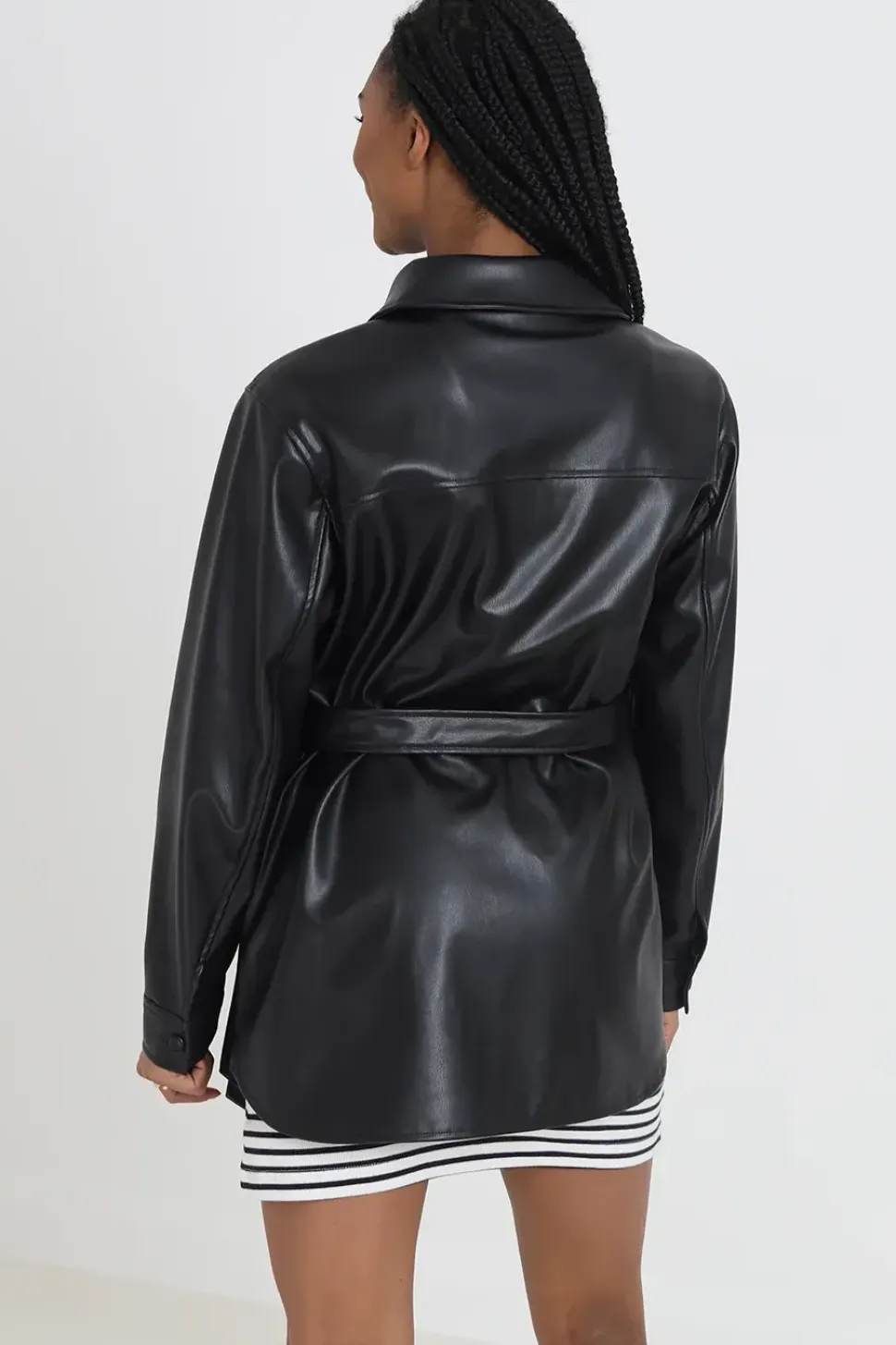 Faux Leather Self Tie Shacket