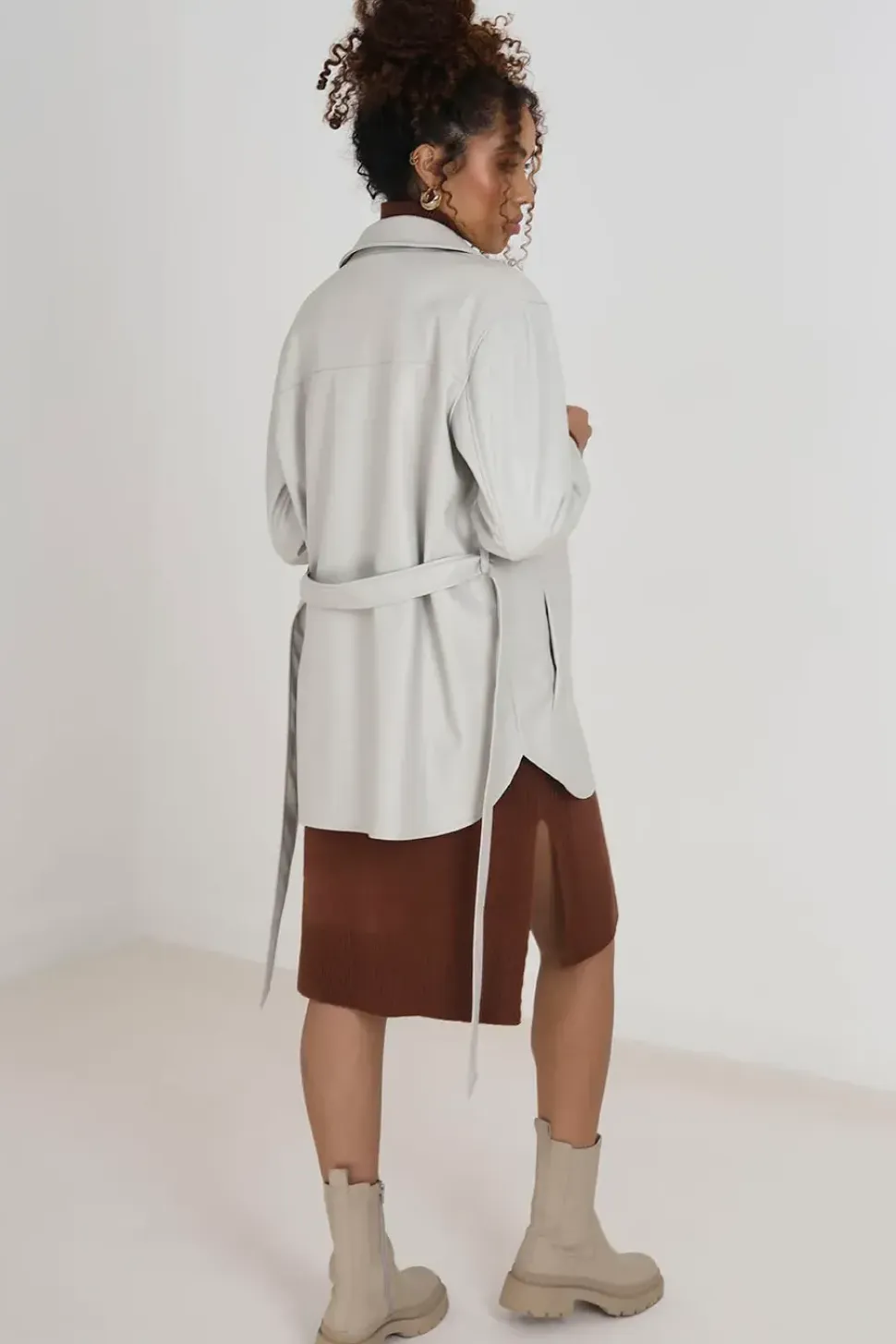 Faux Leather Self Tie Shacket