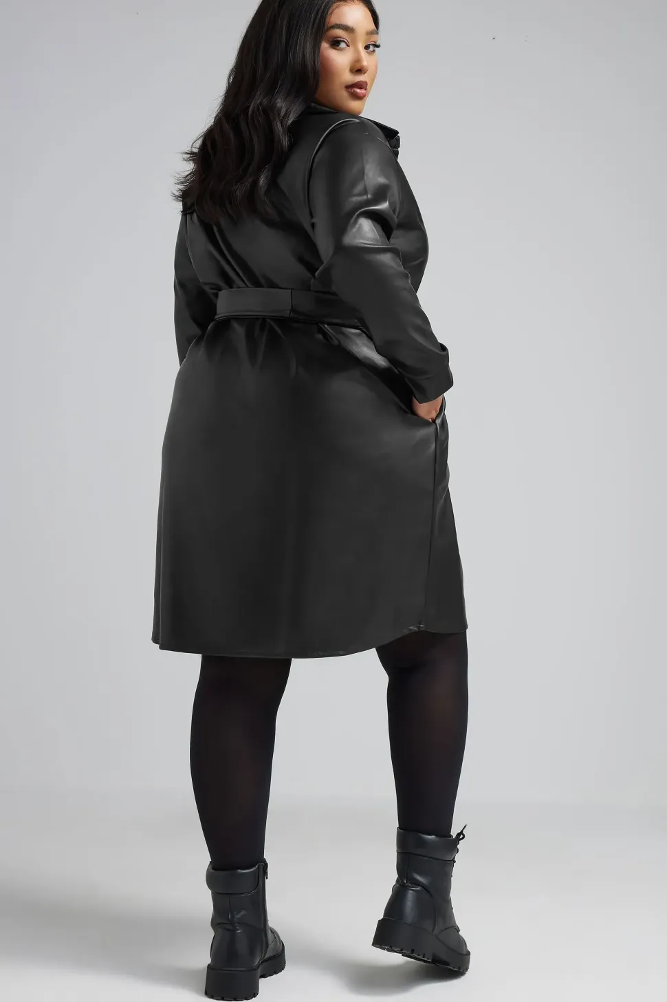 Faux Leather Shirt Dress