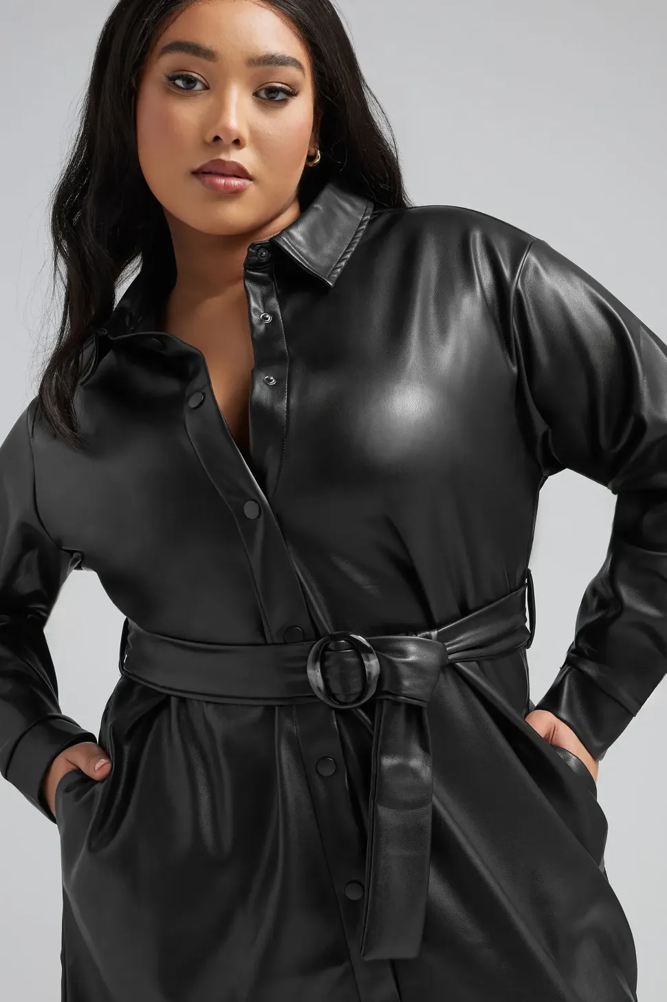 Faux Leather Shirt Dress