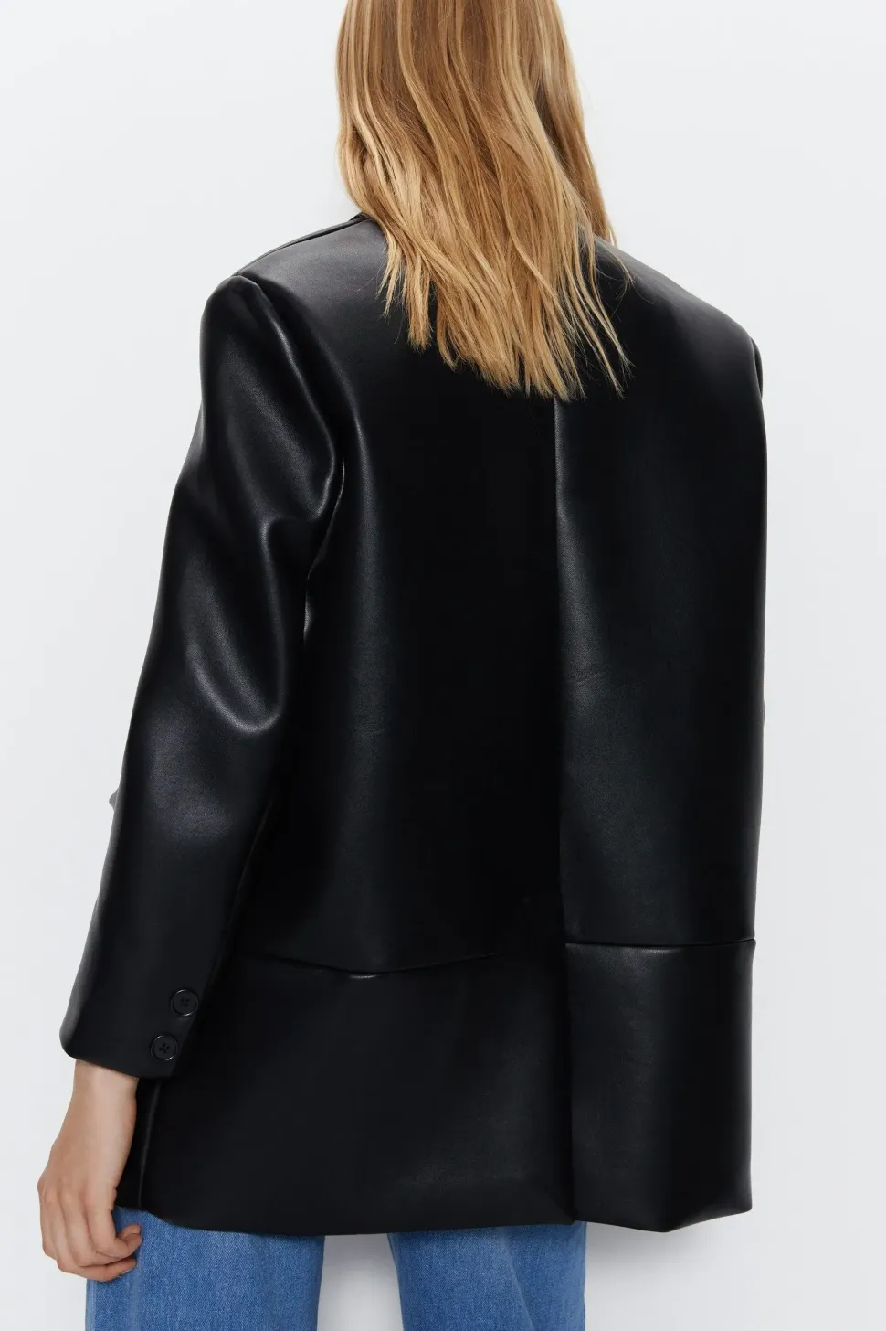 Faux Leather Single Breasted Blazer