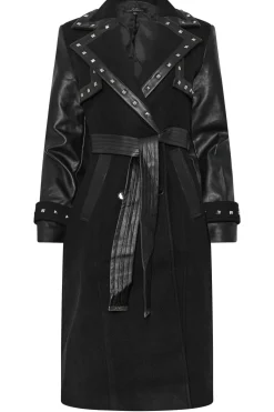 Faux Leather Studded Trench Coat