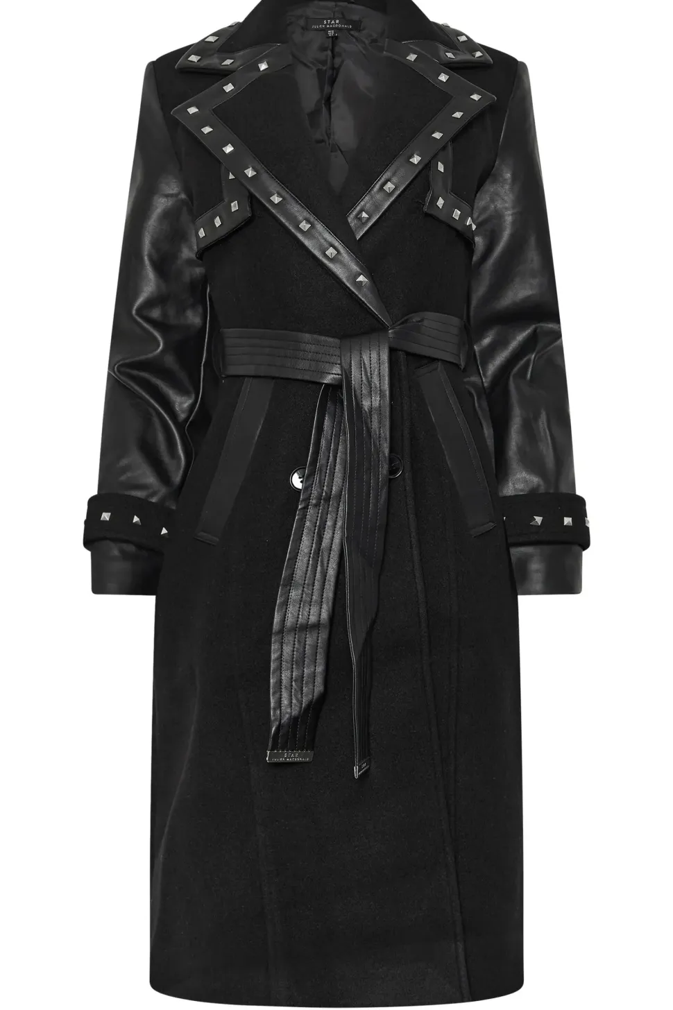 Faux Leather Studded Trench Coat