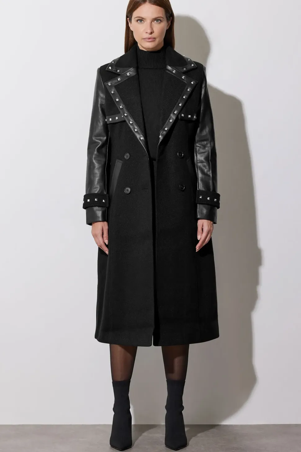 Faux Leather Studded Trench Coat