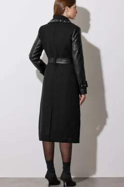 Faux Leather Studded Trench Coat