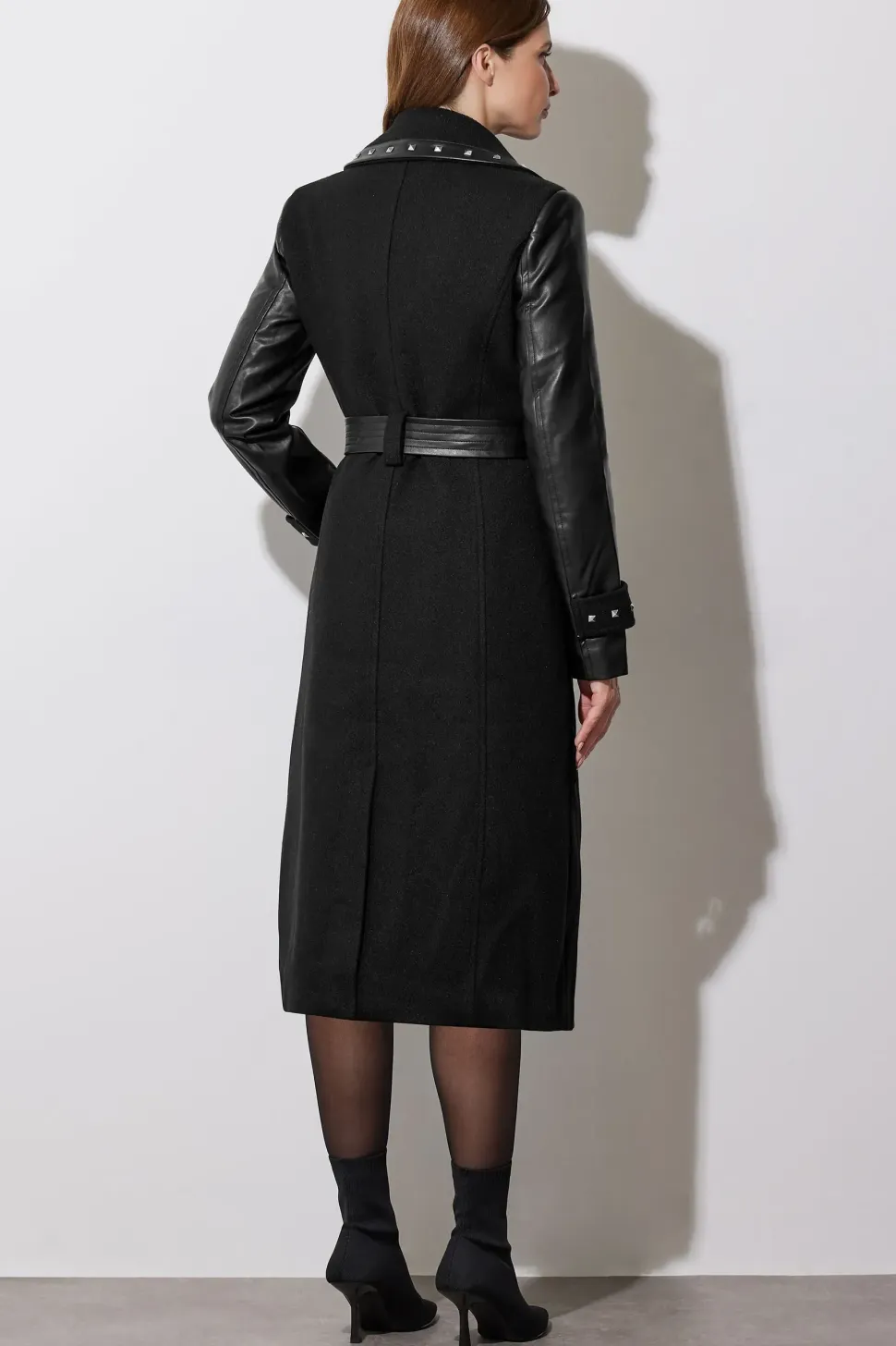 Faux Leather Studded Trench Coat