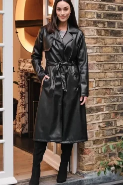 Faux Leather Tie Waist Coat
